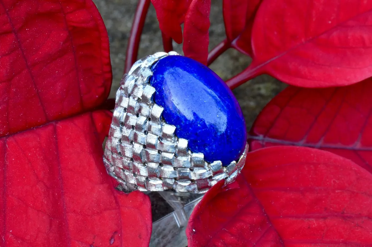 Vintage 1970s  Lapis Lazuli 18ct White Gold Ring - Image 3
