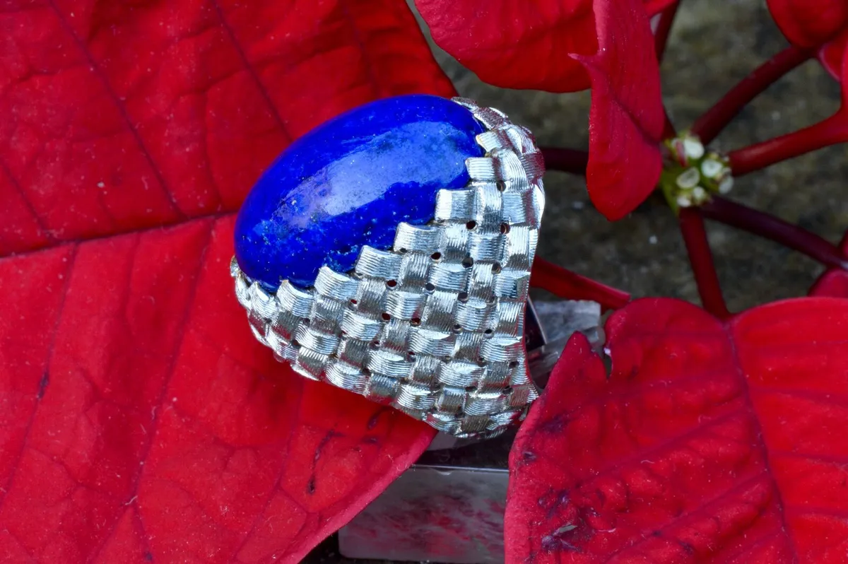 Vintage 1970s  Lapis Lazuli 18ct White Gold Ring - Image 4