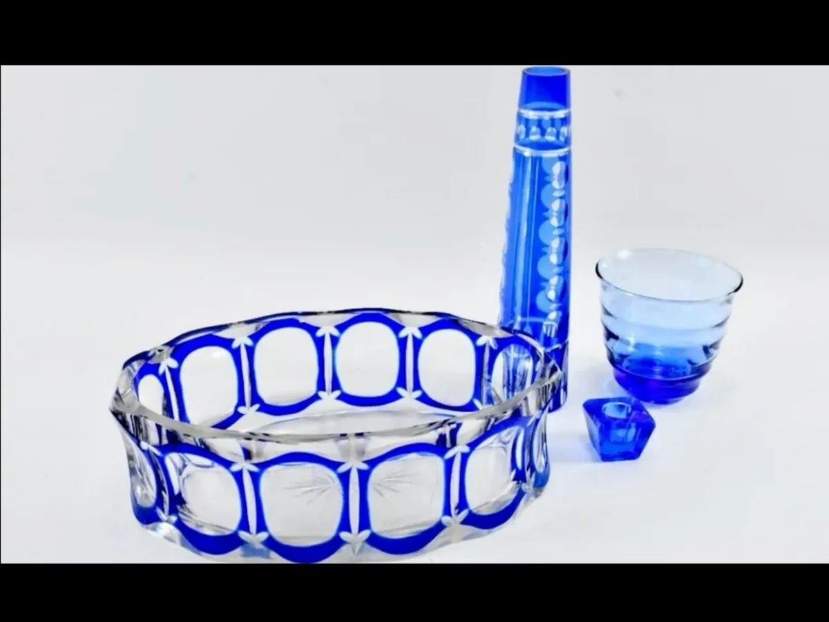 Art deco hand cut crystal bowl and vase - Image 1