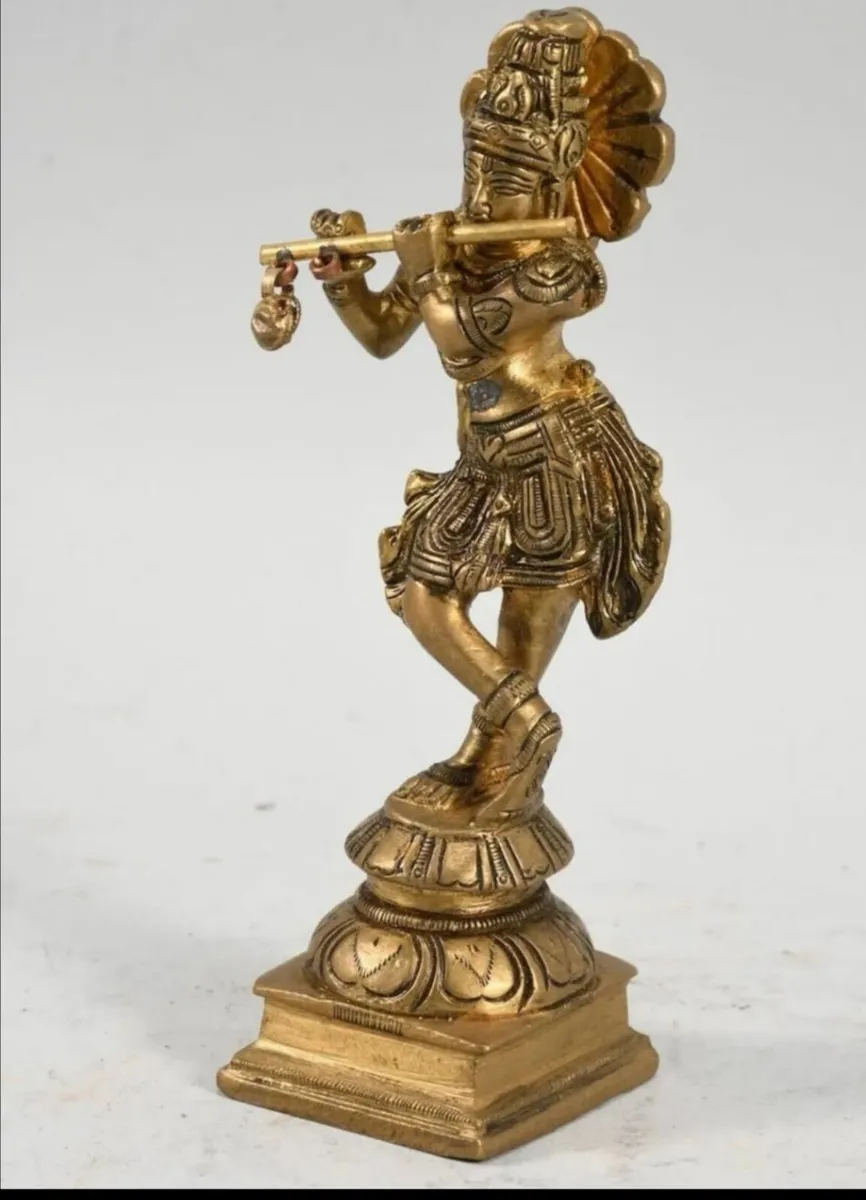 Solid brass Deity on flute statue - Image 1