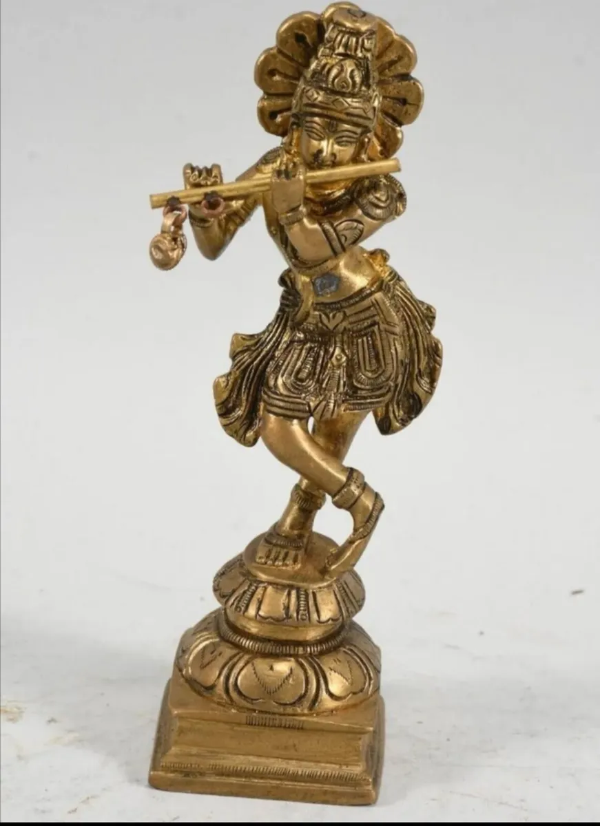 Solid brass Deity on flute statue - Image 2