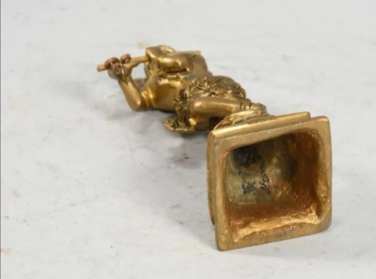 Solid brass Deity on flute statue - Image 4