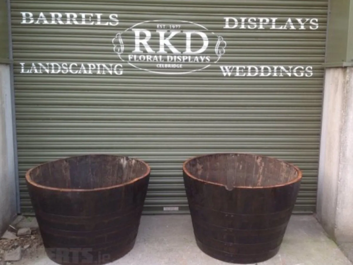 Oak whiskey barrel planters/full barrels-delivered - Image 3