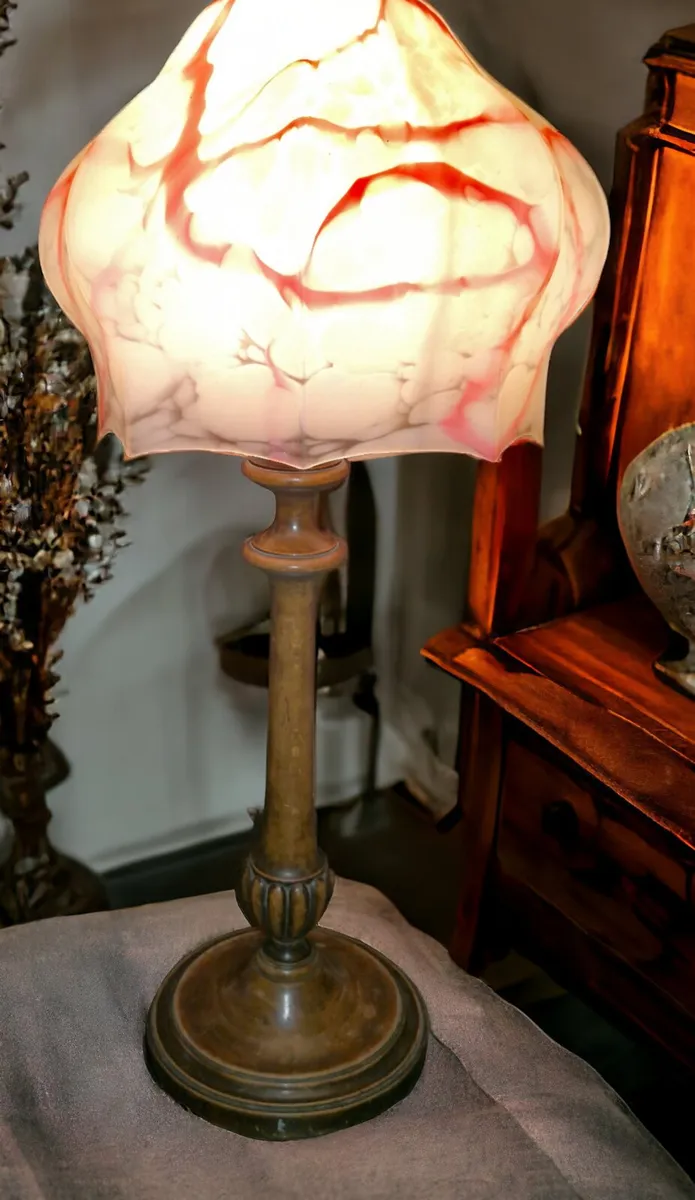Antique hand carved wooden lamp - Image 1