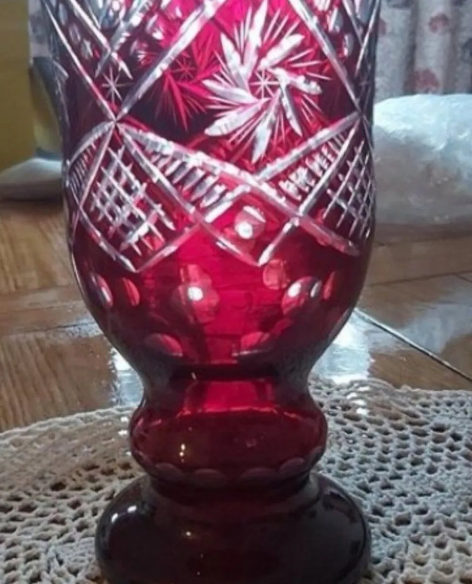 Large hand cut Ruby vase