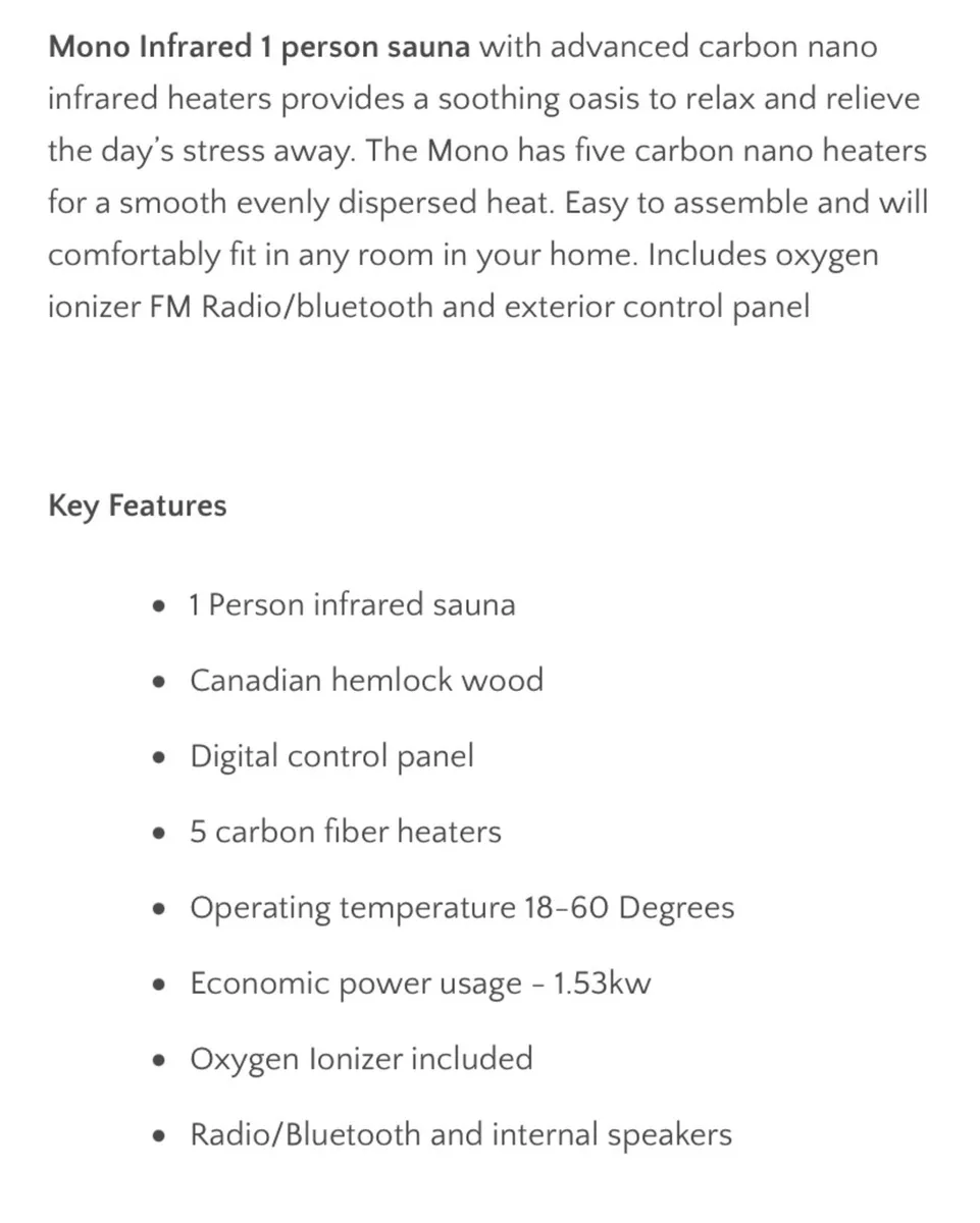 1 PERSON INFRARED SAUNA | NEW IN BOX - Image 3