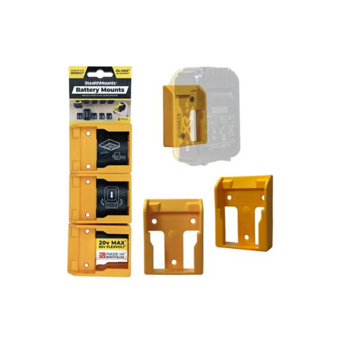 Stealth Mounts DeWalt 18v Battery Mounts – 6 Pk - Image 1
