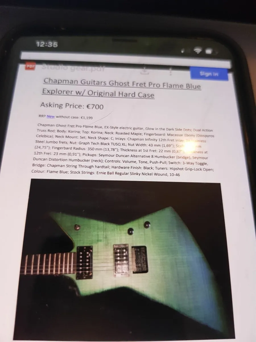 Chapman Guitars Ghost Fret Flame Blue Explorer. - Image 4