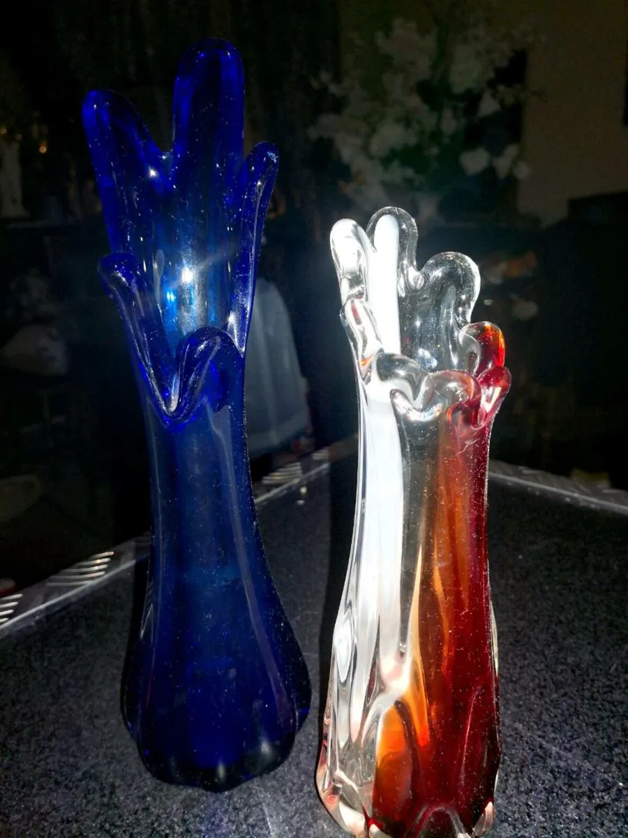 Pair of heavy handblown glass vases - Image 1