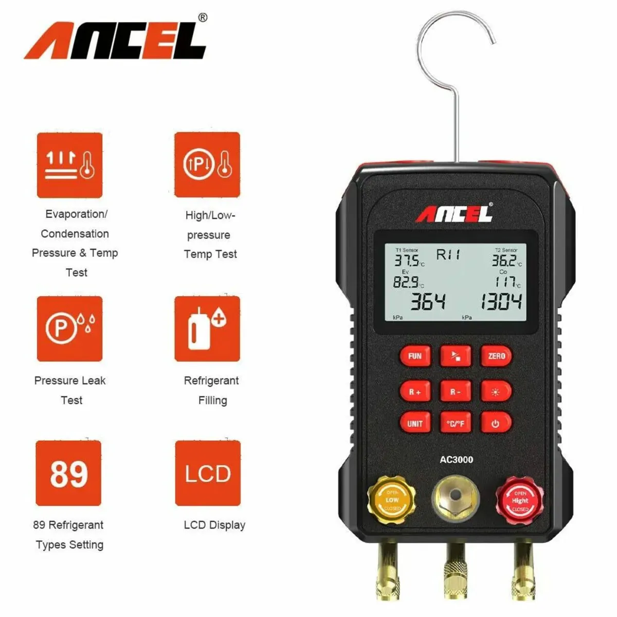 Ancel AC3000 Digital Manifold Gauge Meter - Image 2
