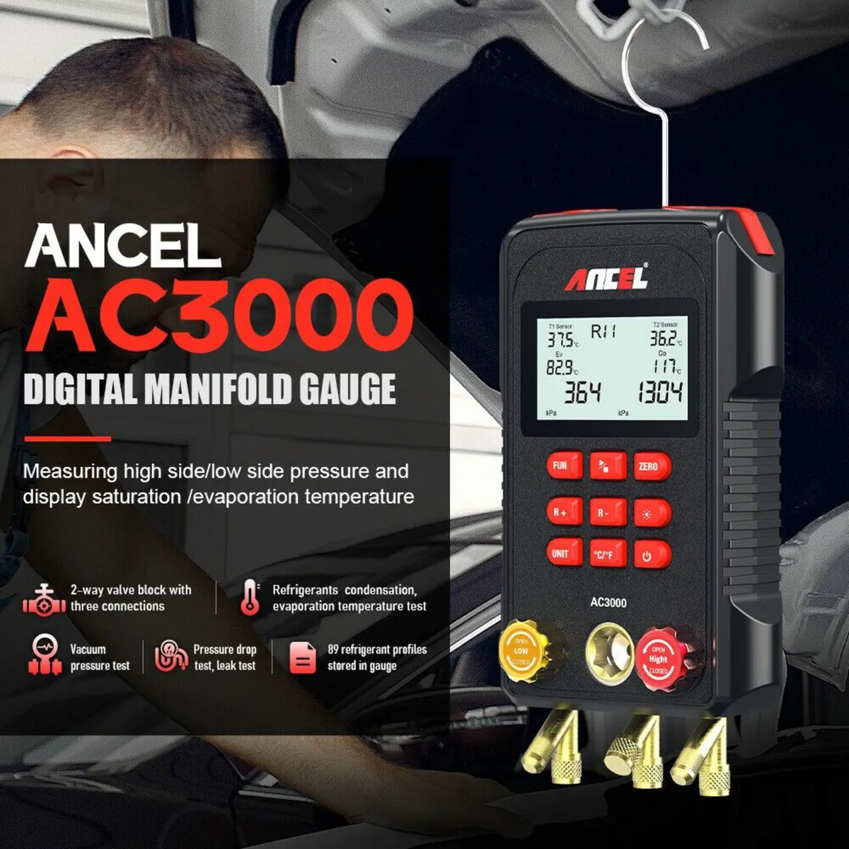 Ancel AC3000 Digital Manifold Gauge Meter - Image 1
