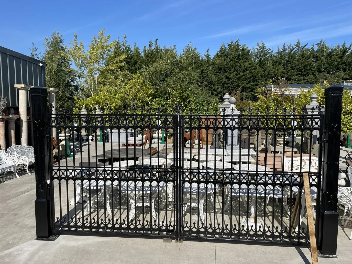 15 ft  & 12ft Cast Iron Gates with Metal Pillars - Image 1