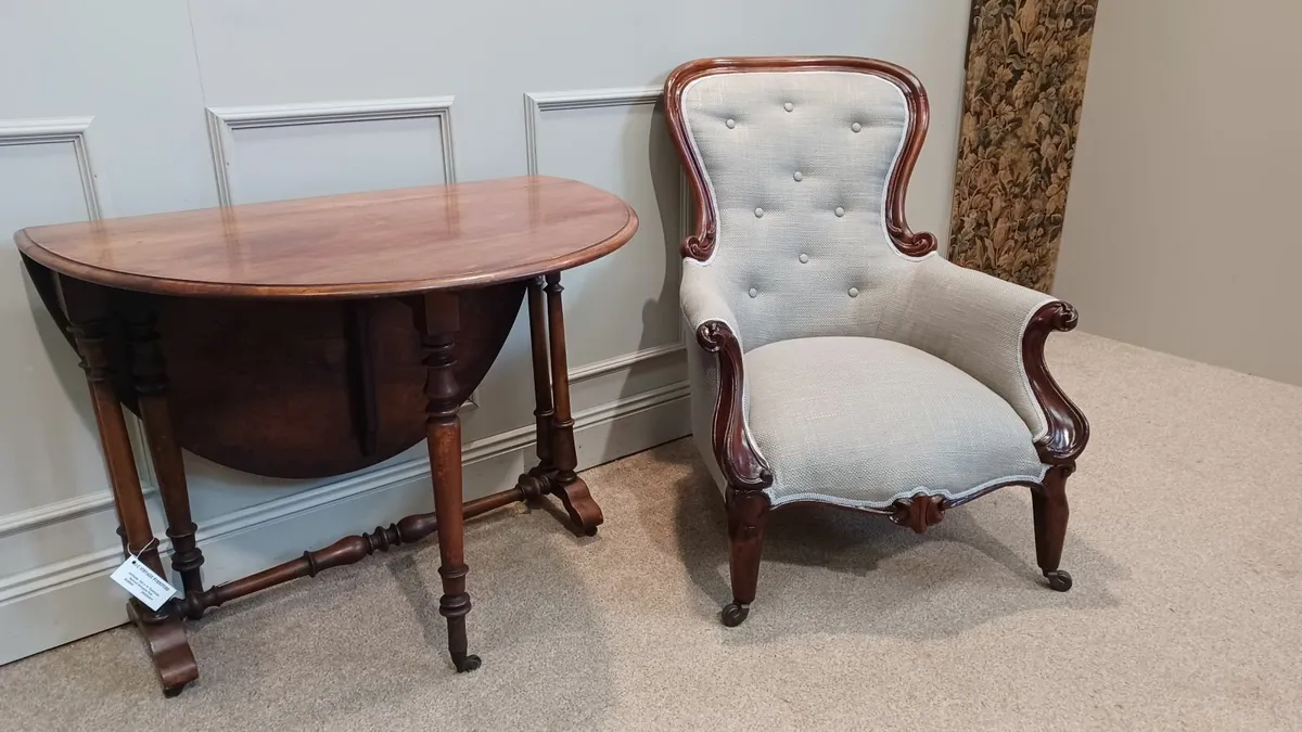 Victorian armchair and Sutherland table - Image 4