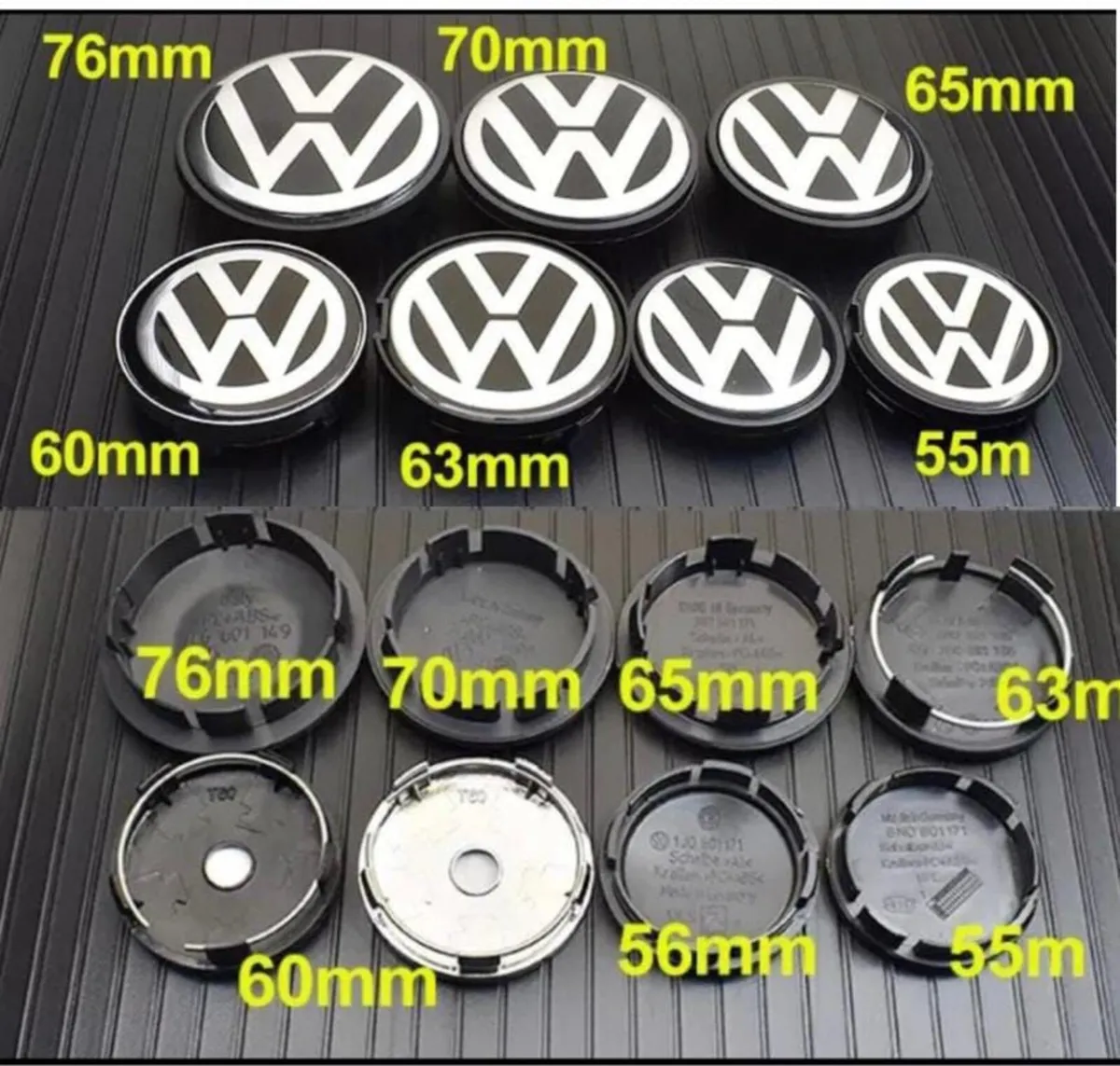 VW alloy wheel centre hub caps 55/56/60/63/65/70mm - Image 1