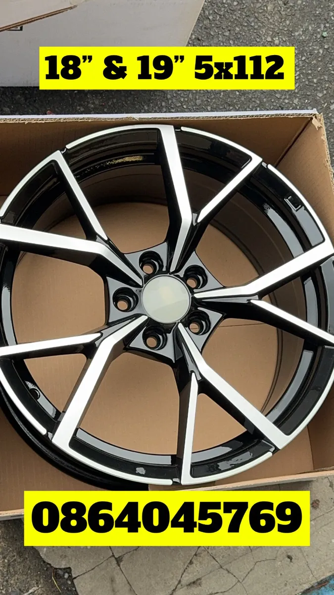 18” Vw 5x112 alloys black / polished face - Image 2