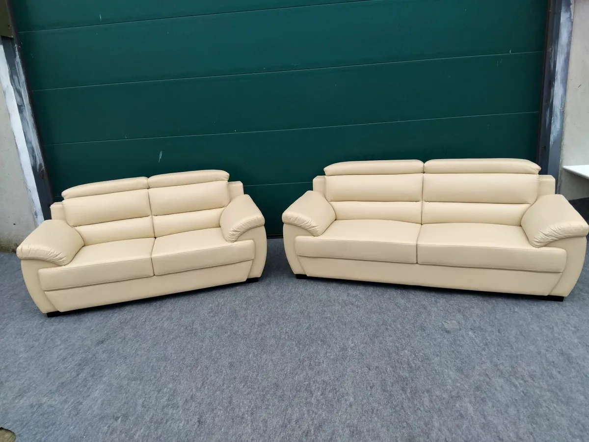 3 and 2 seater cream leather sofa 2 mtr 10 and1 80