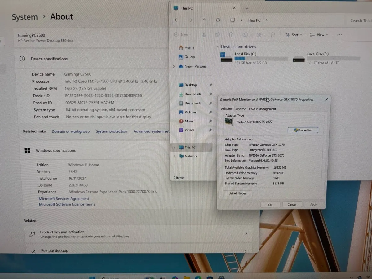 HP Gaming PC, i5 3.4GHz, GTX 1070 8GB, 16GB RAM - Image 4