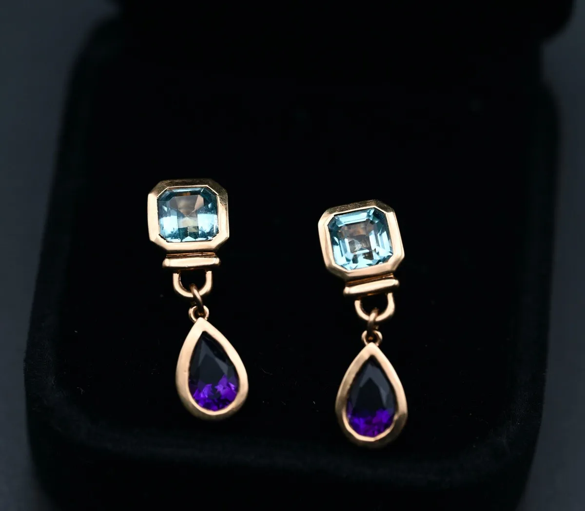 Vintage 1960/70 Topaz & Amethyst Earrings - 18ct - Image 3