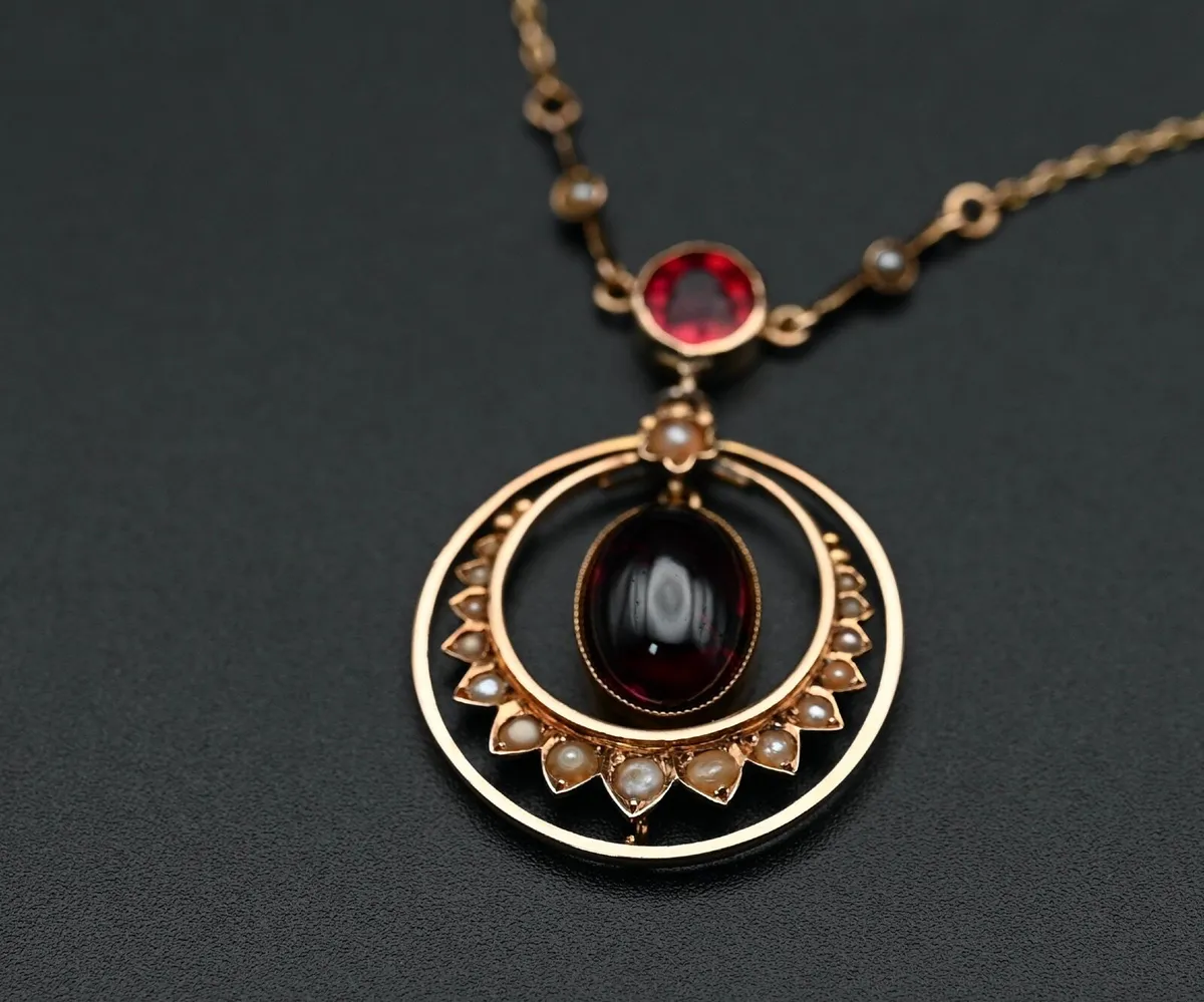 Antique Tourmaline & Pearl Necklace 14ct Rose Gold - Image 1