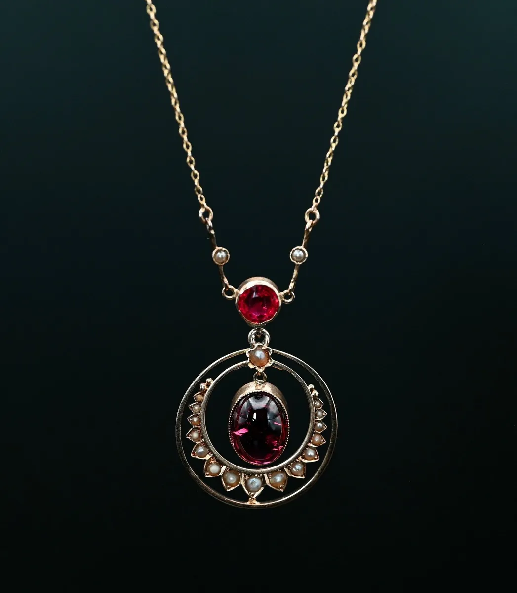 Antique Tourmaline & Pearl Necklace 14ct Rose Gold - Image 2