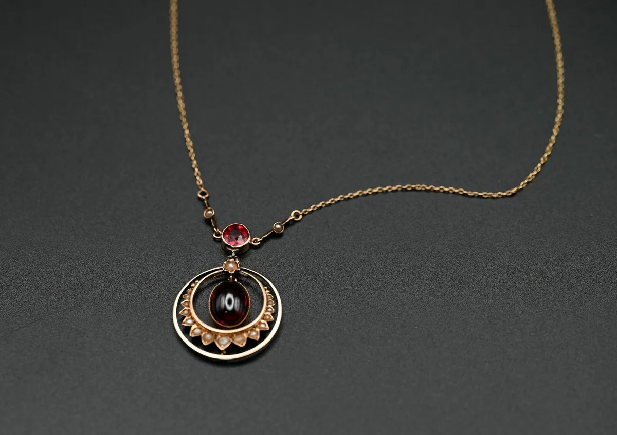 Antique Tourmaline & Pearl Necklace 14ct Rose Gold - Image 4