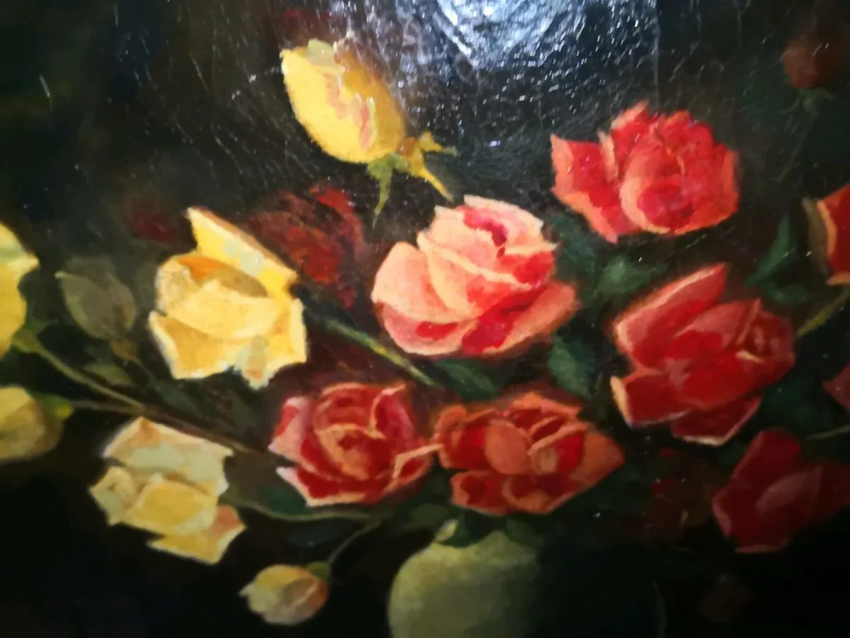 Antique heavy oil painting on canvas 1941 - Image 2