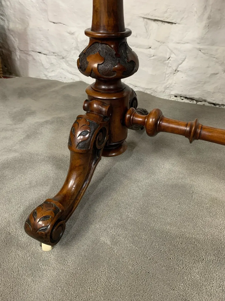 Victorian burr walnut stretcher table. - Image 3