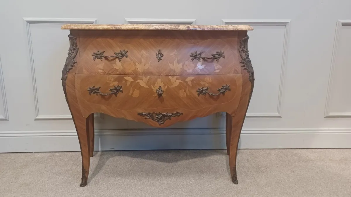 Floral Marquetry French Bombe Chest of Drawers - Image 2
