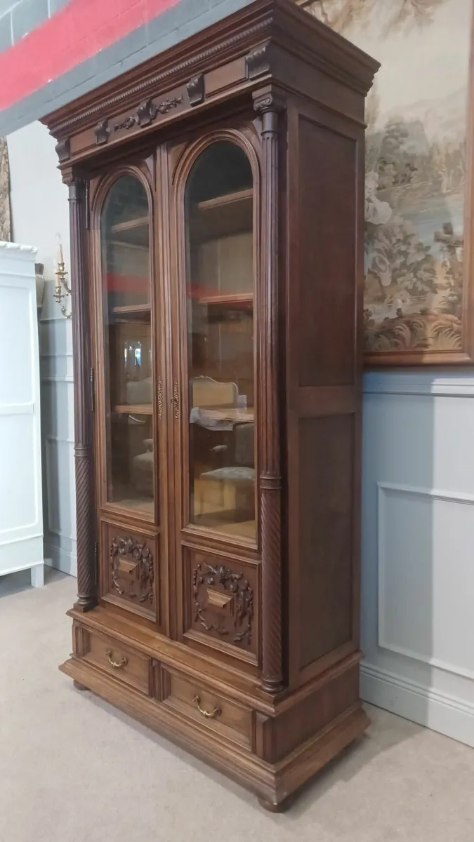 Antique French Walnut Library - bookcase - Image 2
