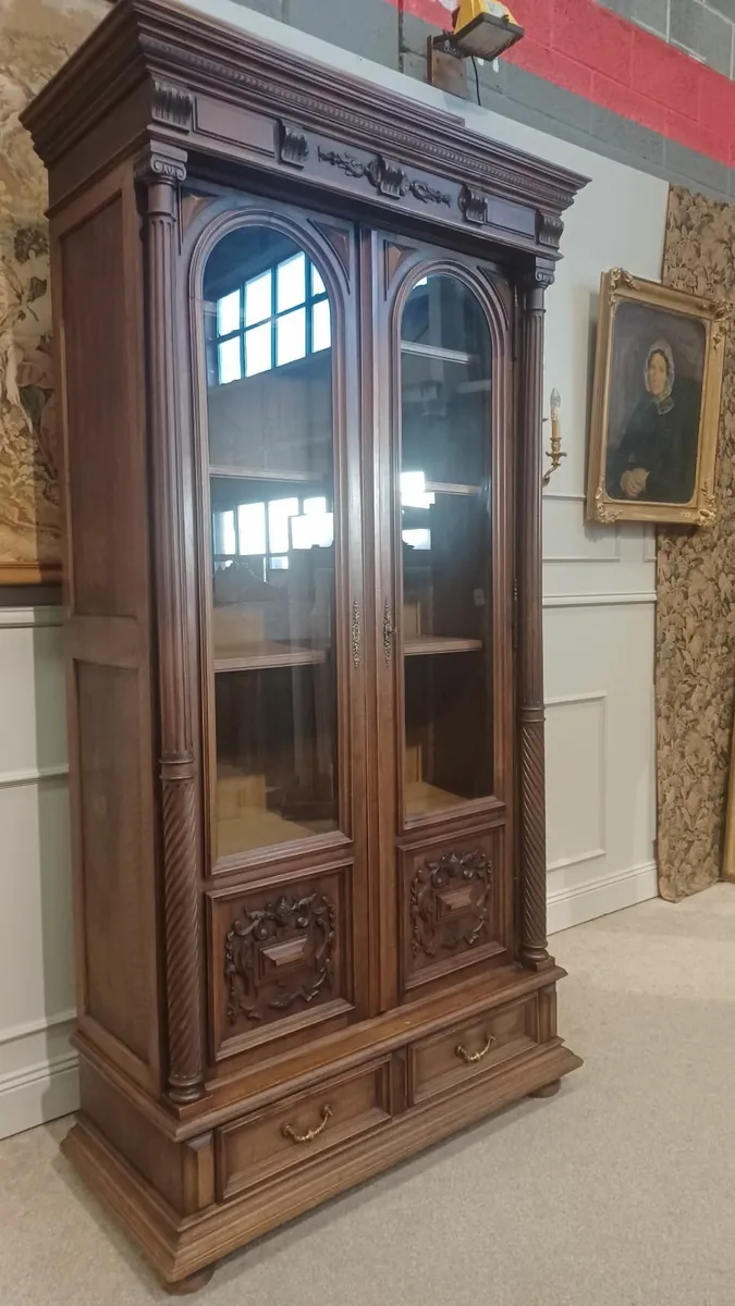Antique French Walnut Library - bookcase - Image 3