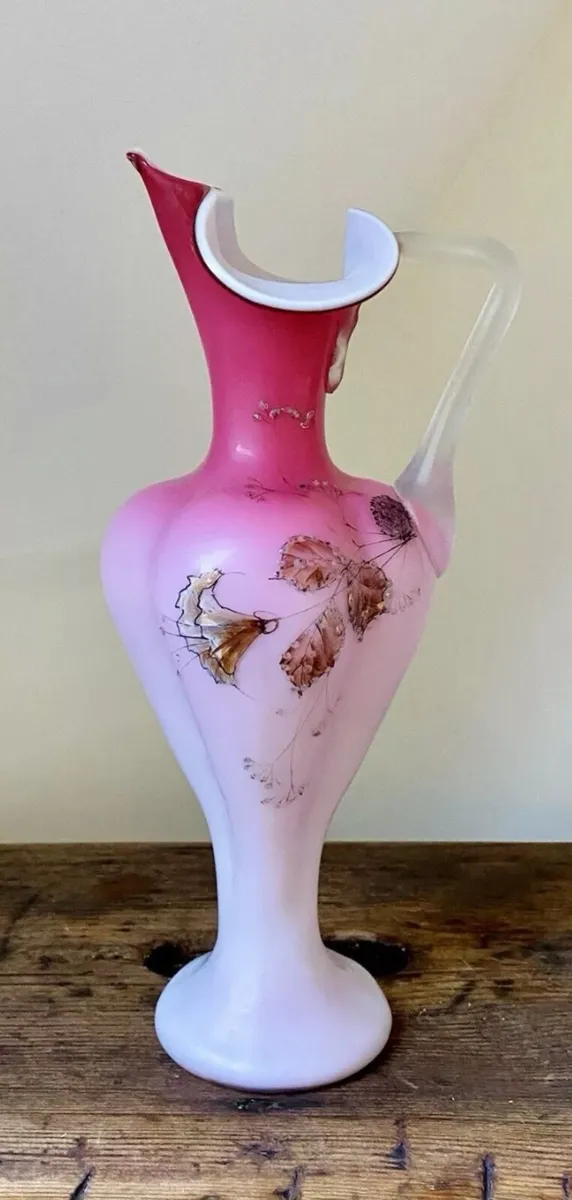 Handblown Uranium pink antique frosted glass vase - Image 2