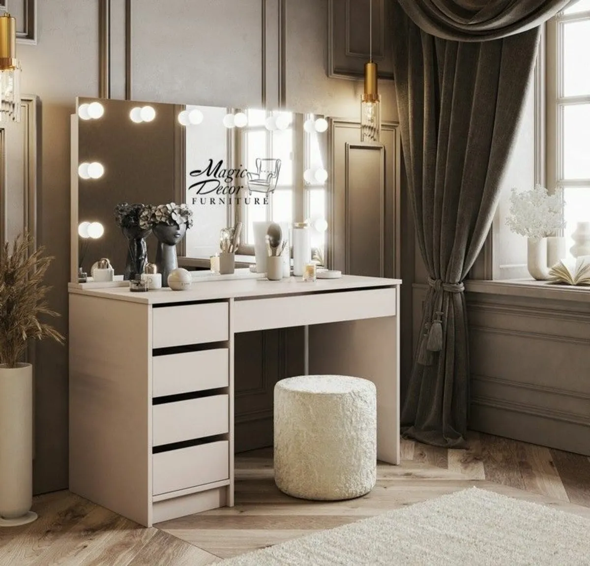 Glamour Vanity Table with Holywood Mirror Cashmere - Image 1
