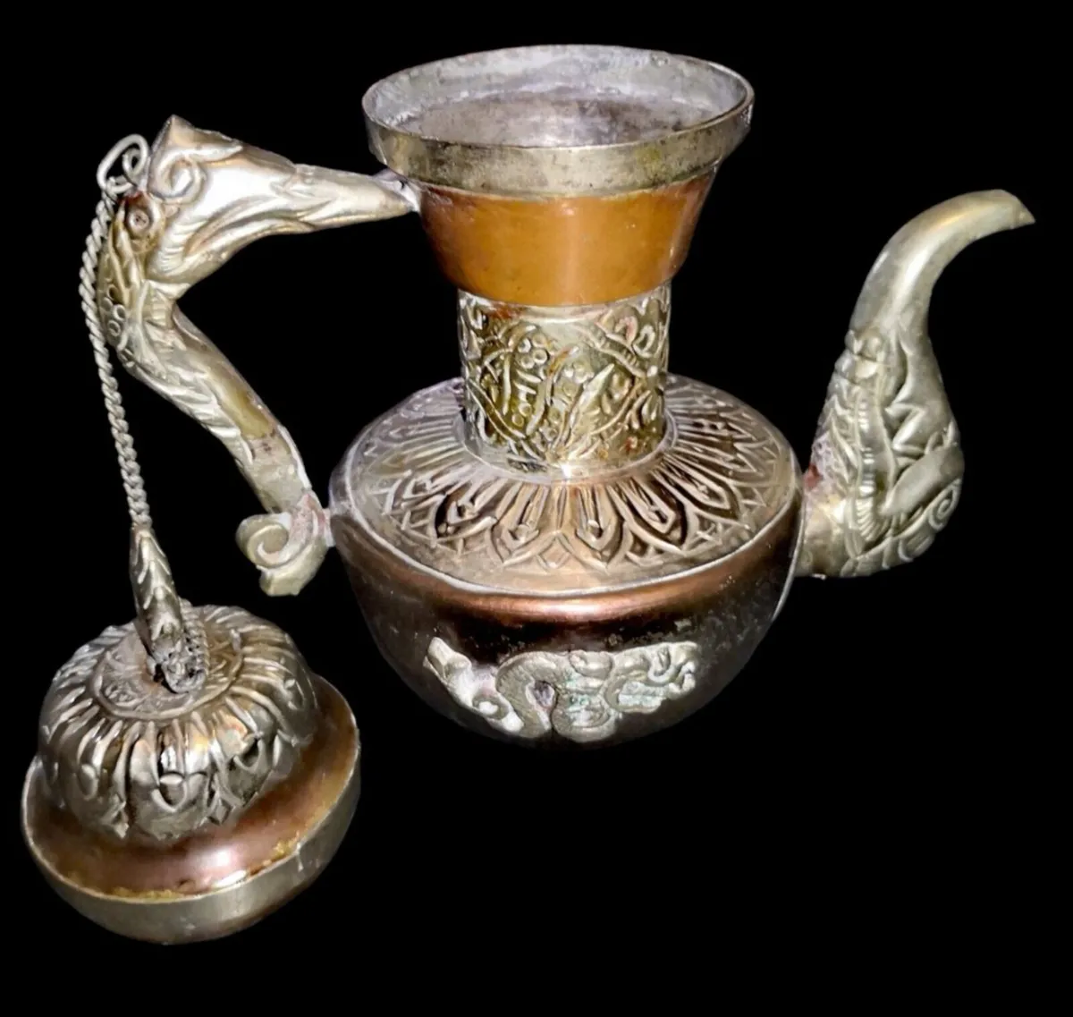 Antique silver and brass Tibet teapot - Image 1