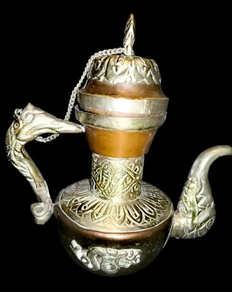 Antique silver and brass Tibet teapot - Image 2
