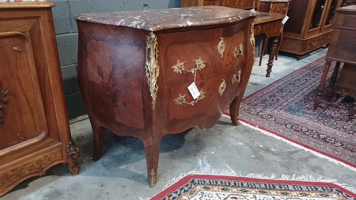 Floral Marquetry French Bombe Chest of Drawers - Image 2