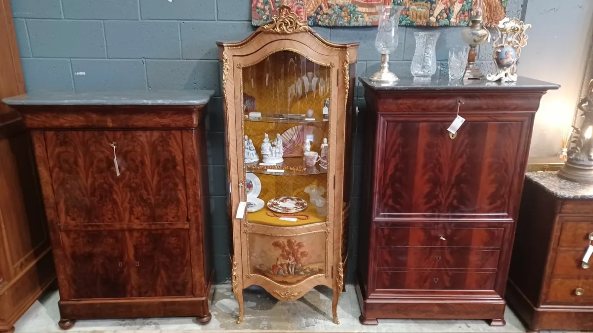 Two mahogany secretary desks and a display cabinet - Image 1