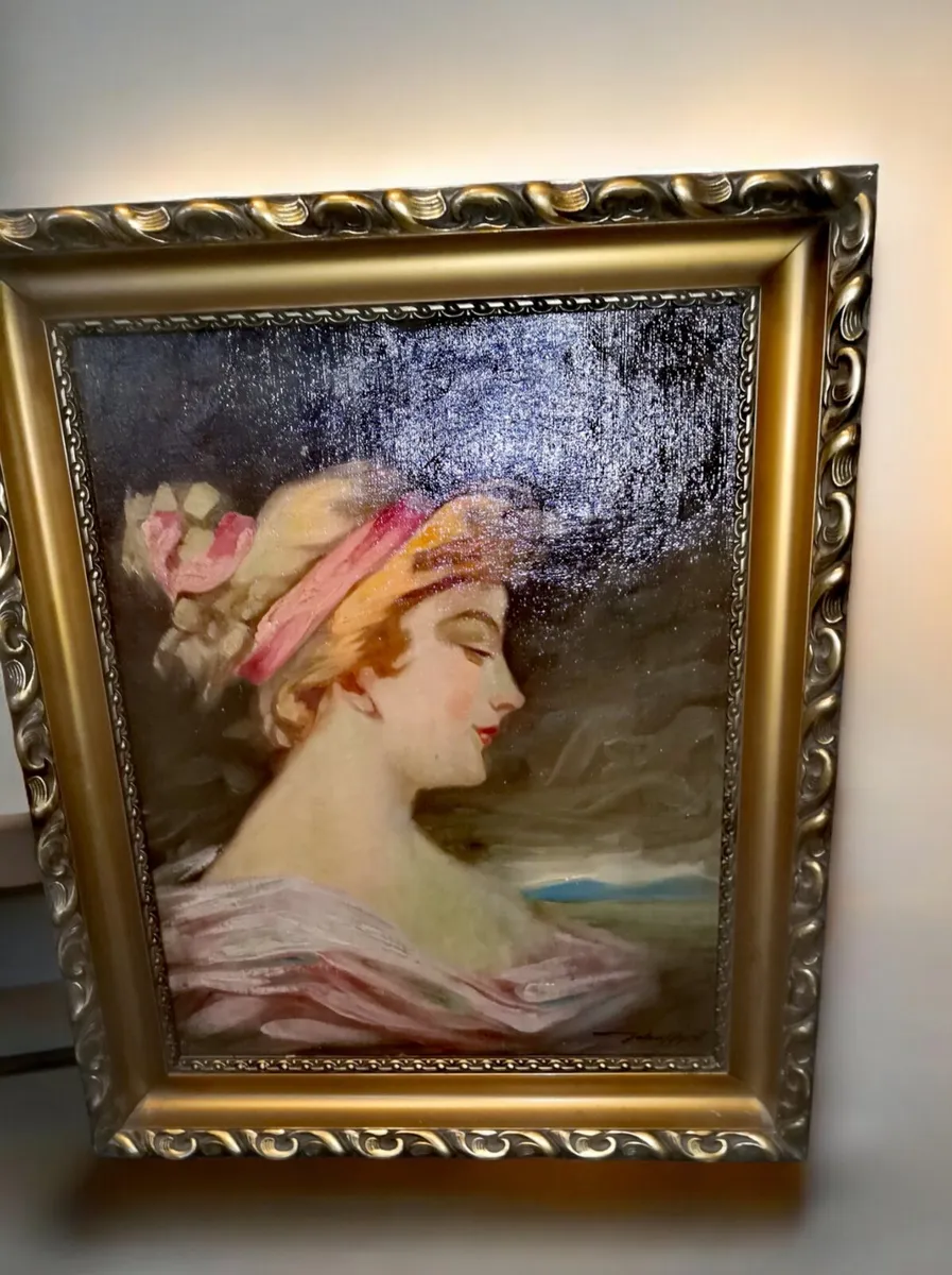 Antique oil painting of a lady - Image 1