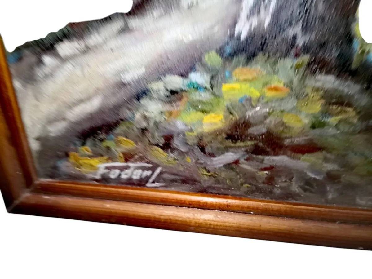 Large old oil painting with cottage on canvas - Image 2