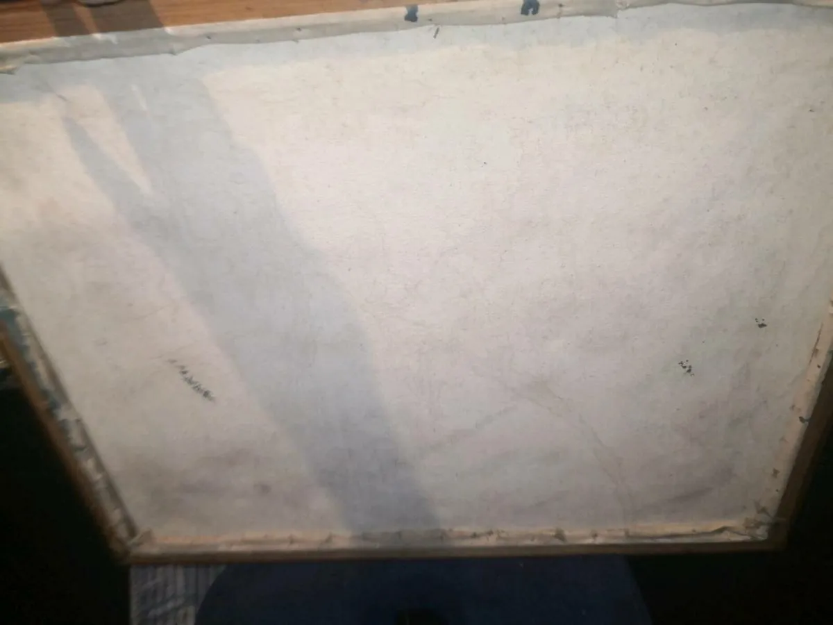 Large old oil painting with cottage on canvas - Image 4