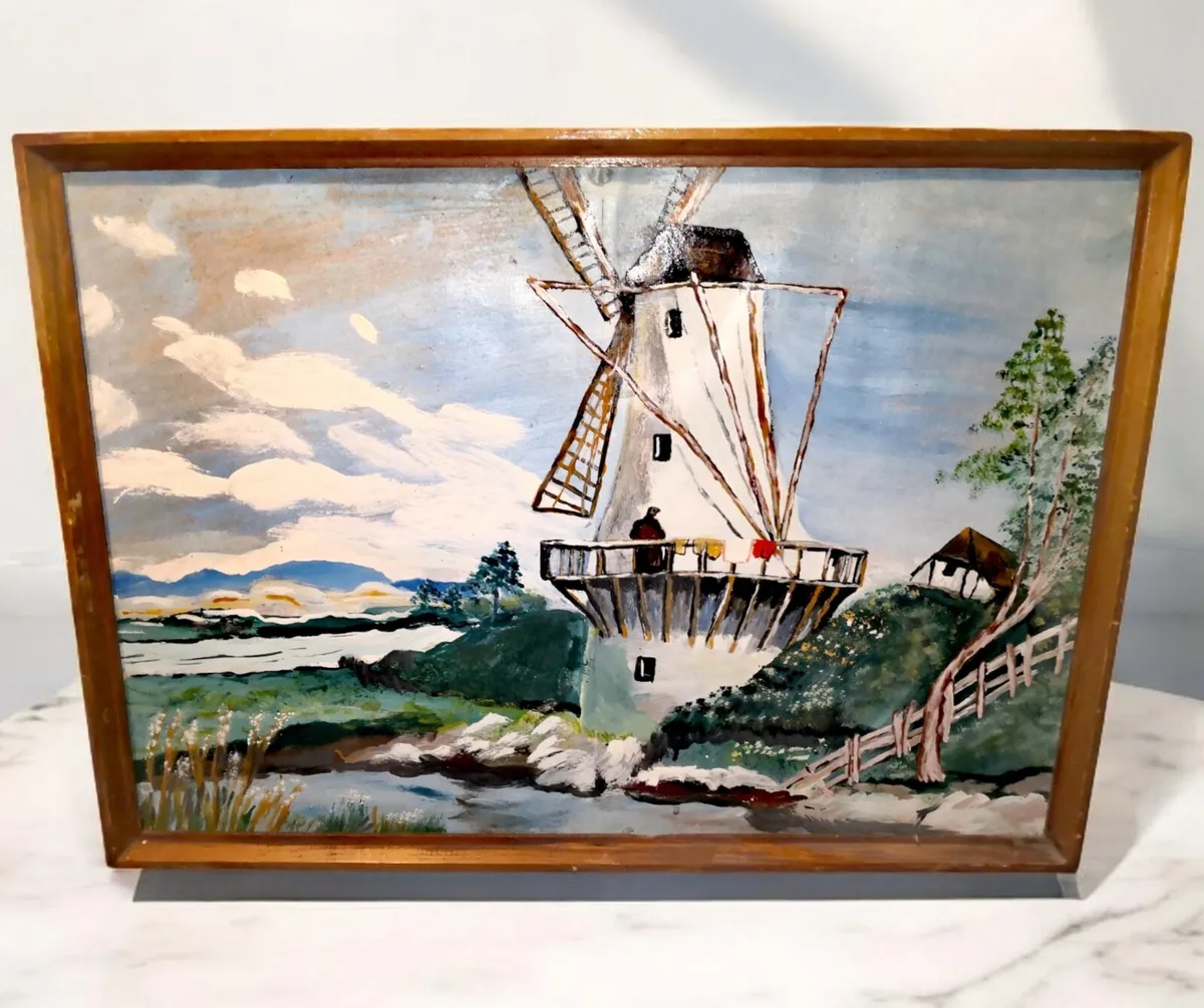 Antique oil painting of a windmill - Image 1