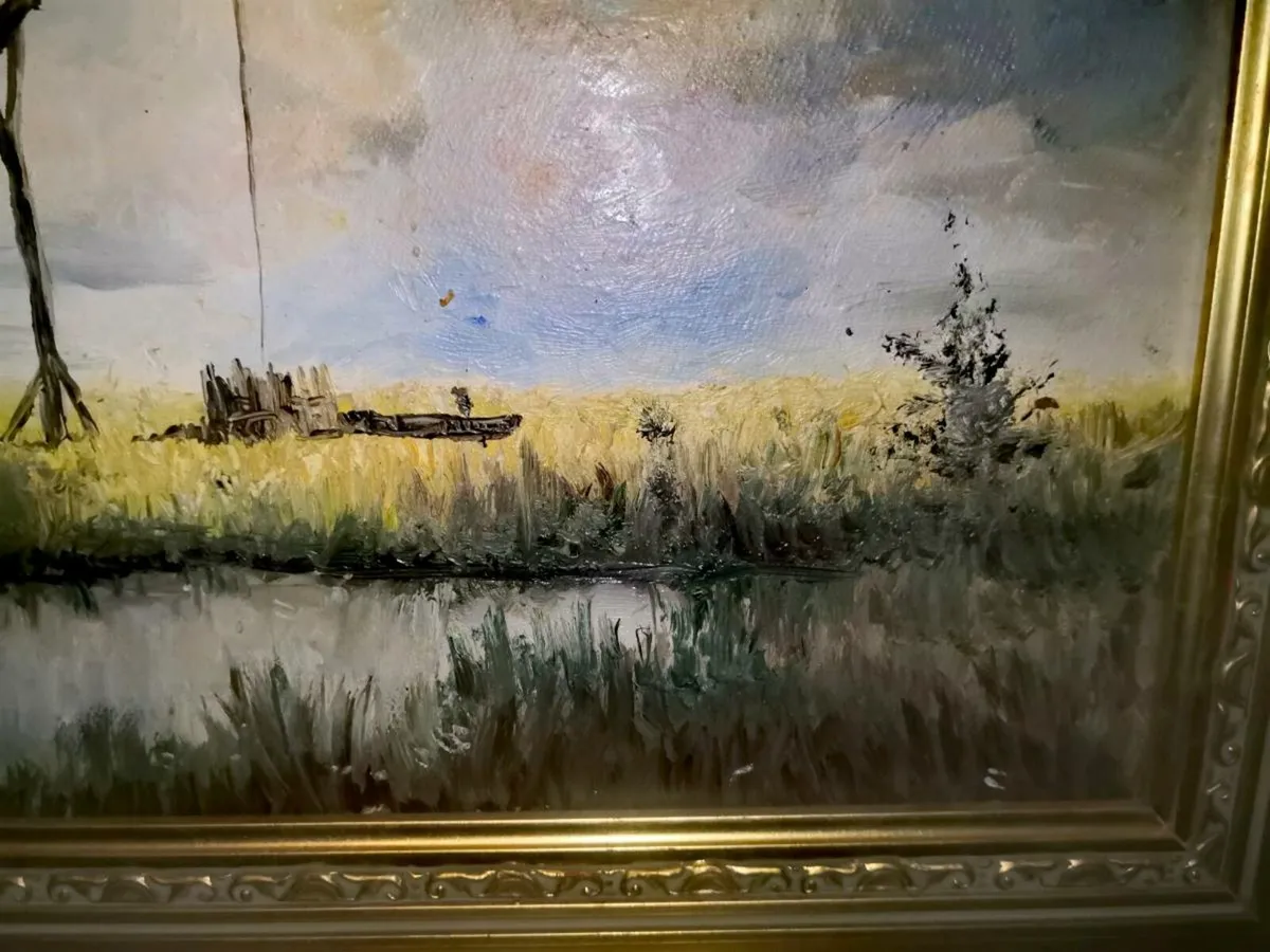 Old oil painting on canvas with a well - Image 3