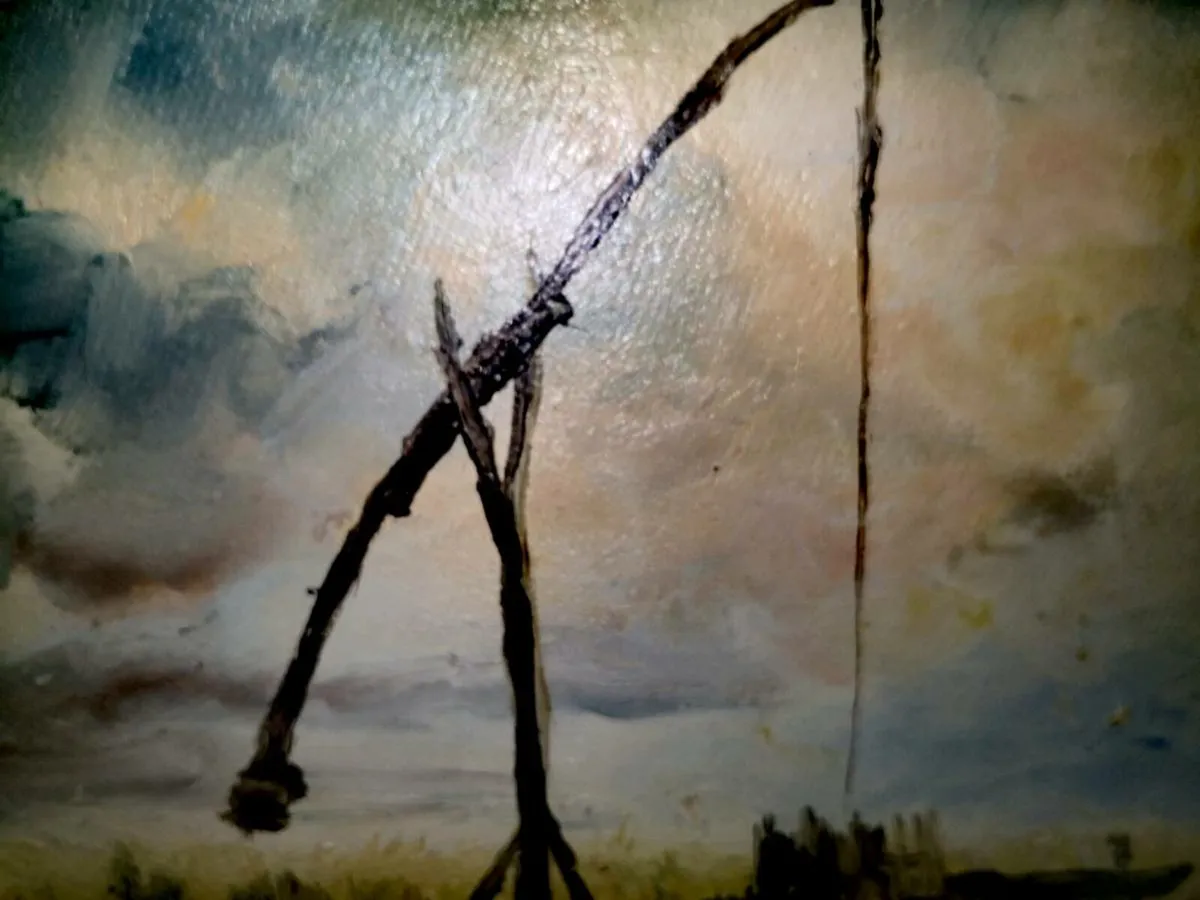 Old oil painting on canvas with a well - Image 4