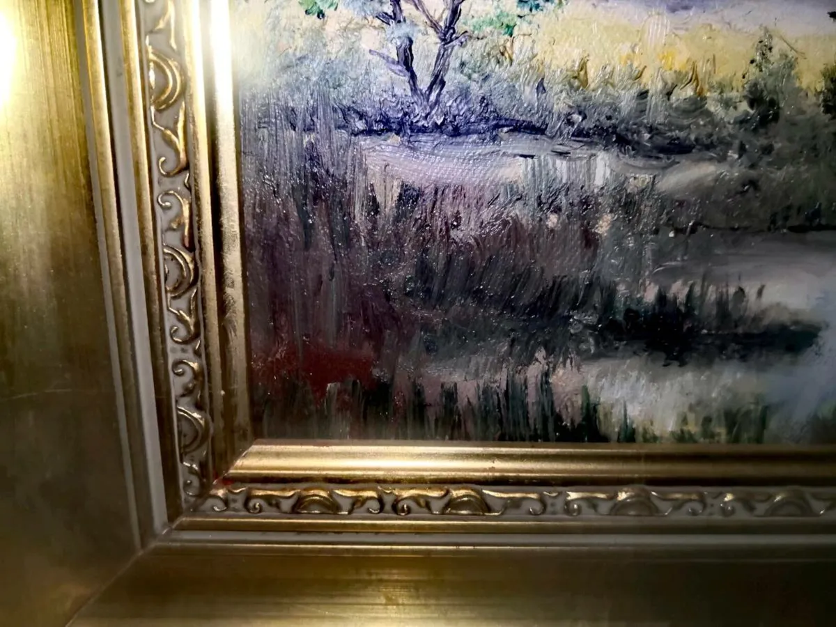 Old oil painting on canvas with a well - Image 2