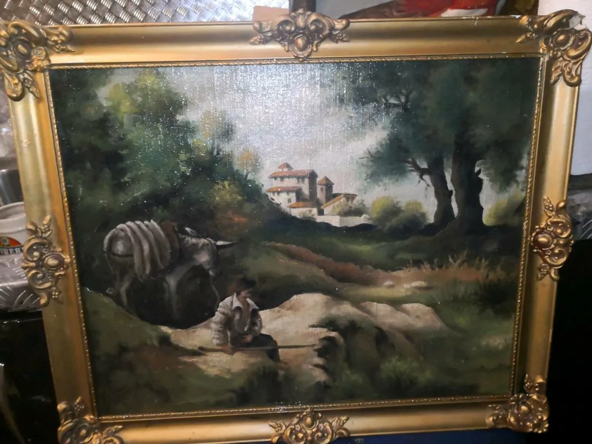 Large Antique oil painting on canvas - Image 1