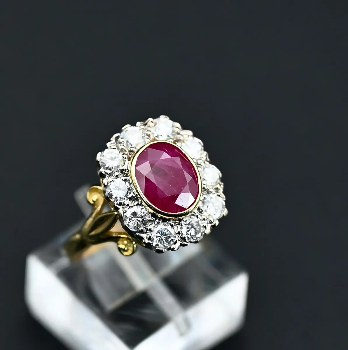 Antique 1940s Ruby & Diamond Cluster Ring - 18ct - Image 3
