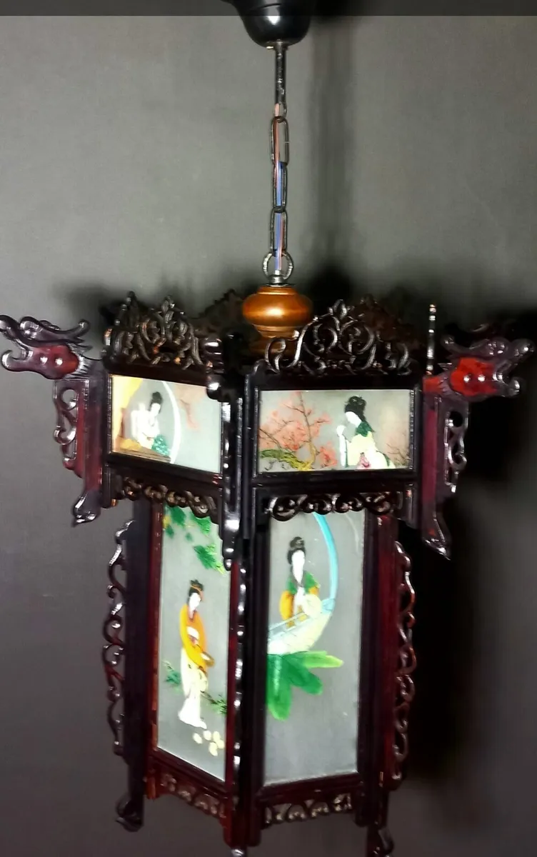 Unique large Chinese carved palace lamp 1930 - Image 1