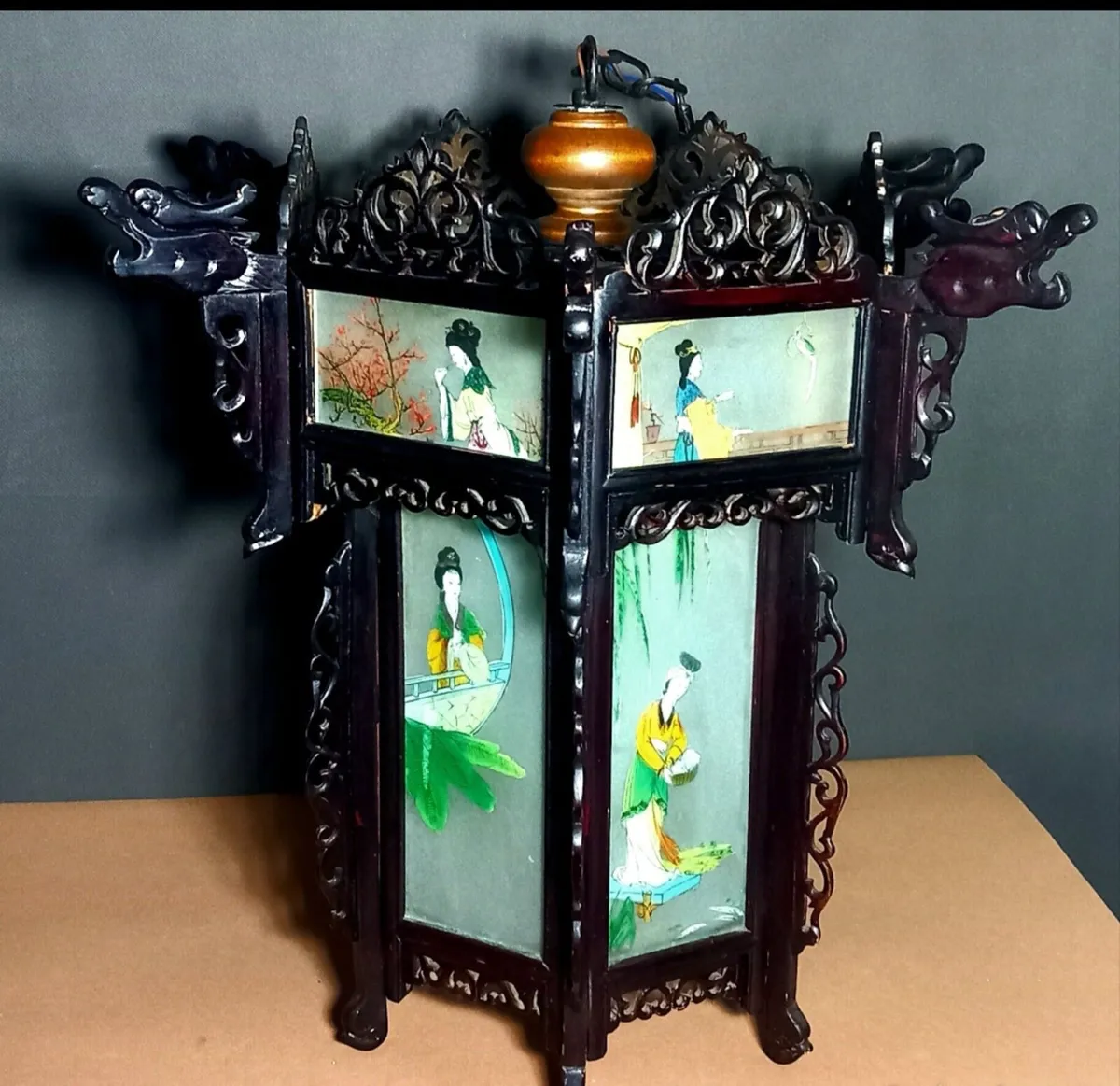 Unique large Chinese carved palace lamp 1930 - Image 3