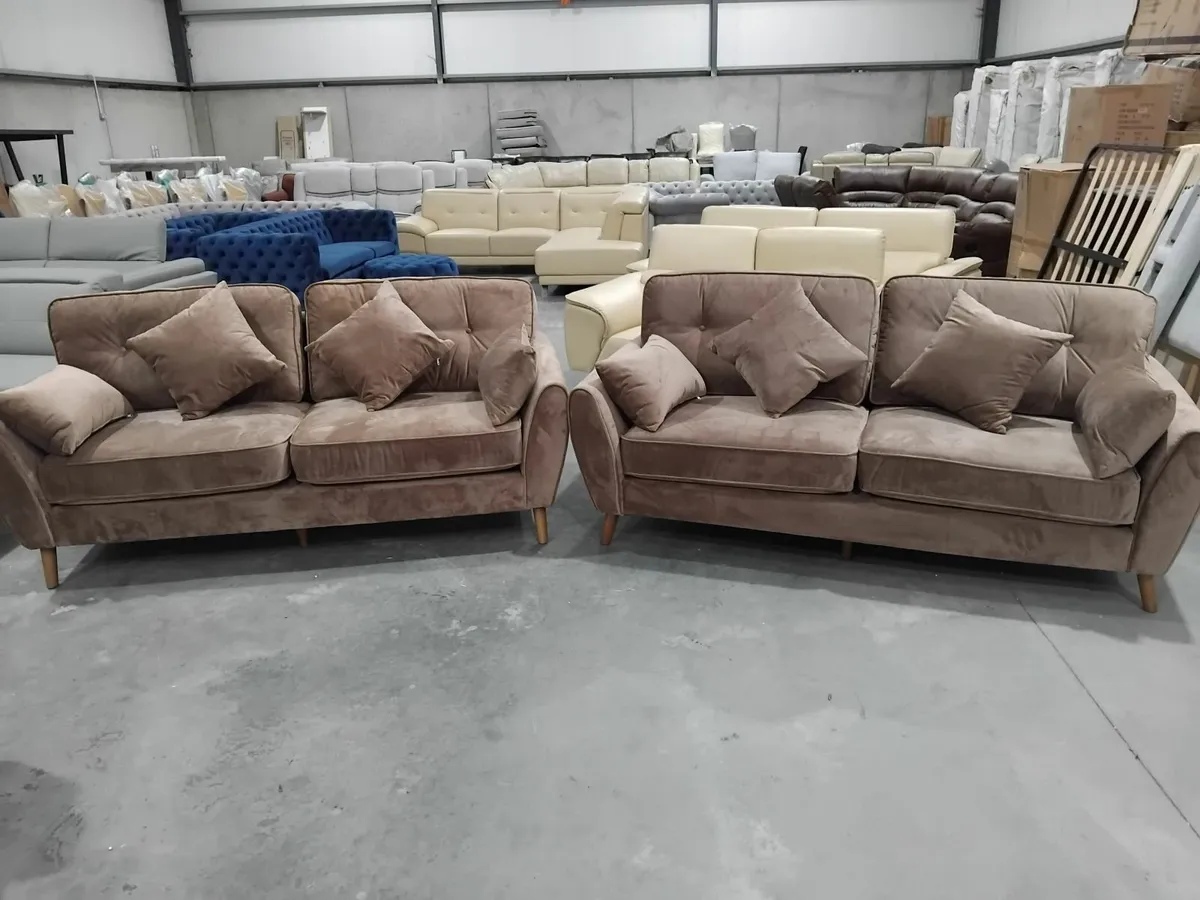 2 x2 chocolate brown sofas - Image 1