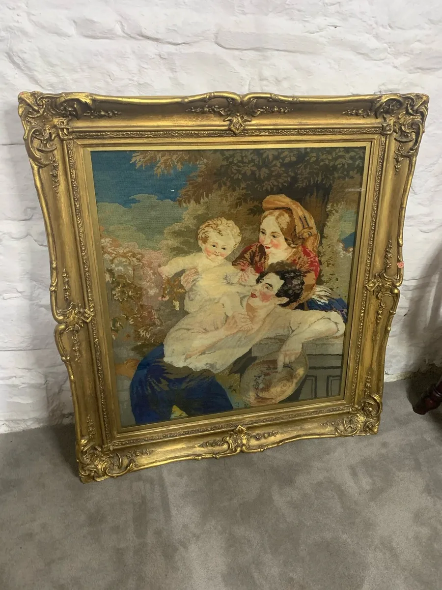 Large 19th century plumage tapestry in guilt frame - Image 2