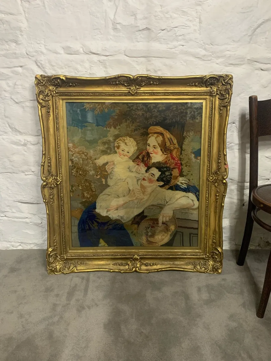 Large 19th century plumage tapestry in guilt frame - Image 3